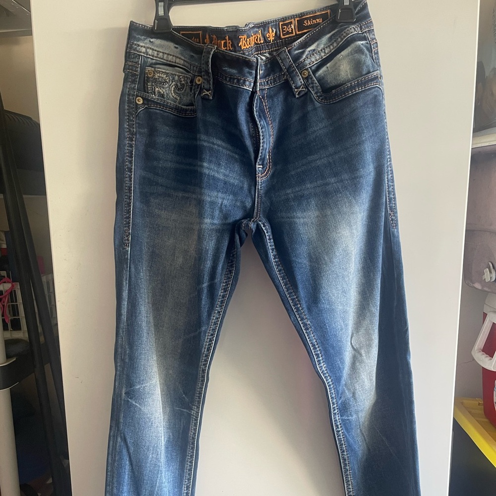 Rock Revival Blue Skinny Jeans with Decorative Stitching - Picture 5 of 6